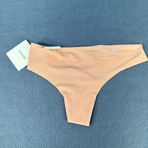 Calvin Klein Womens Sz Small Panty Thong Invisibles Microfiber Stretch Beige New